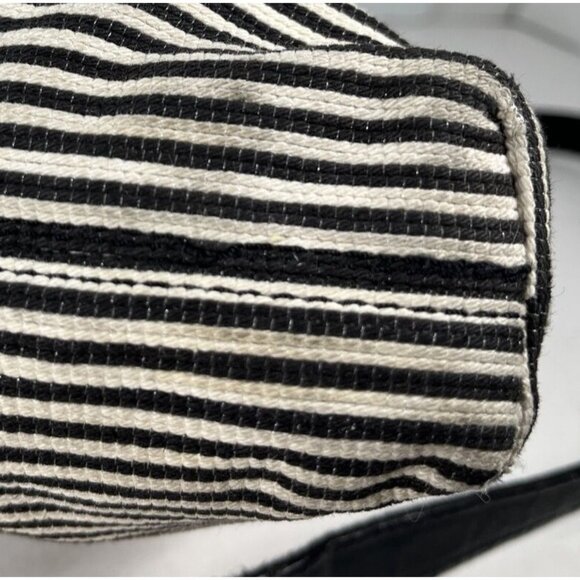 Fossil Kinley Black White Canvas Fabric Striped Brown Leather Crossbody Bag - Picture 13 of 16